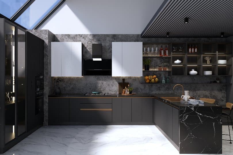 U-shaped kitchen with tall units